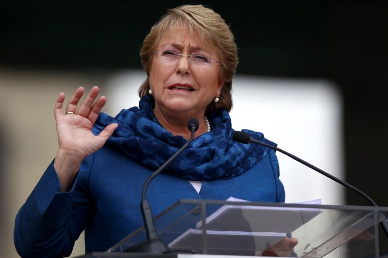Former Chilean President and current presidential candidate Bachelet delivers a speech during a ceremony to commemorate the 40th anniversary of the military coup, in Santiago