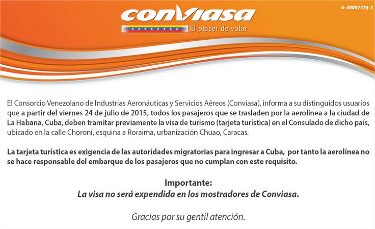 Comunicado emitido por Conviasa / Foto UN