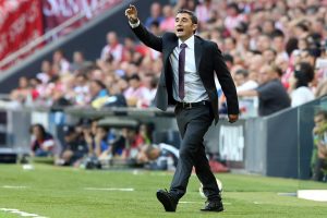 Athletic Bilbao's coach Ernesto Valverde reacts during the Spanish league football match Athletic Club Bilbao vs Granada FC at the San Mames stadium in Bilbao on September 20, 2014. Granada won 1-0. AFP PHOTO/ CESAR MANSO (Photo credit should read CESAR MANSO/AFP/Getty Images)