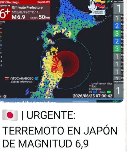 Fuerte terremoto de magnitud 6,9 sacude el norte de Japón